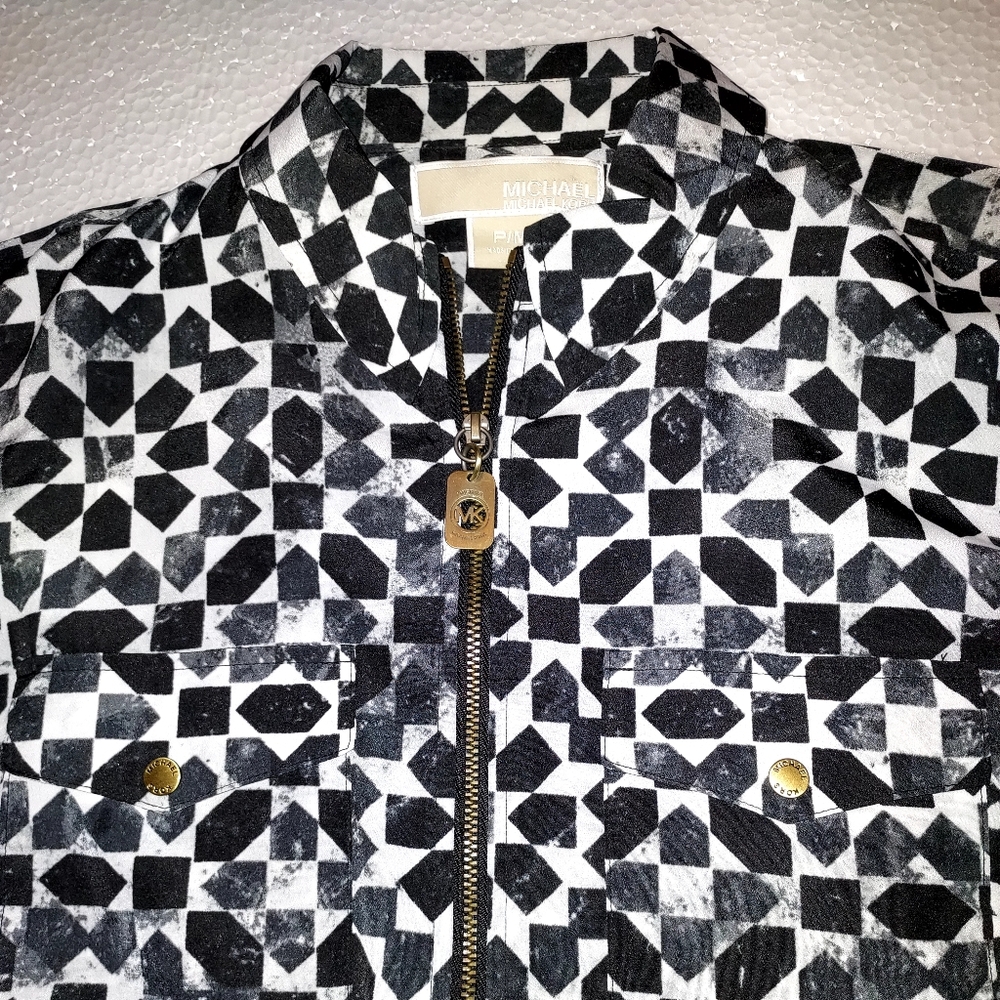 Michael Kors Black and White Geometric Blouse